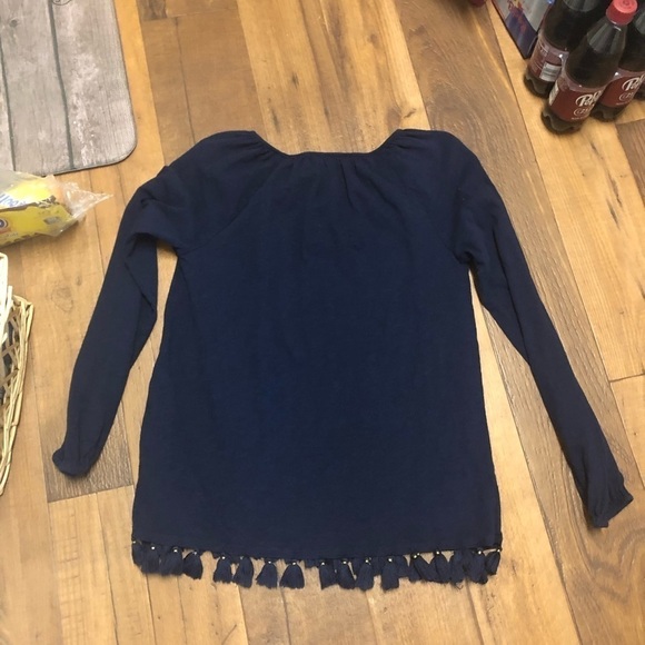 Lilly Pulitzer Linzy Tassel Fringe Tunic Shirt Navy Blue Cotton XS D - Picture 6 of 6